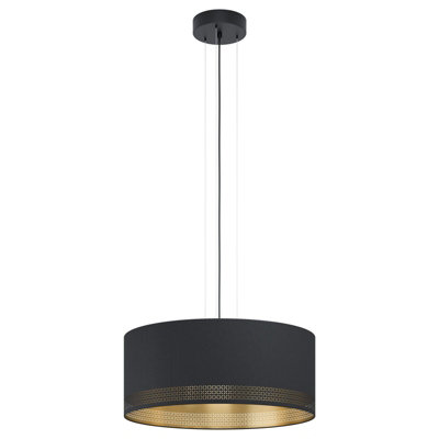 Elegant Black Gold Fabric Pendant Ceiling Light With Adjustable Height from B&Q