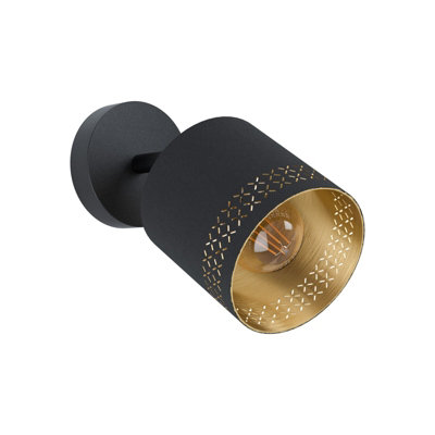  - Elegant Black Wall Light With Gold Inner Fabric ShadeE27 Bulb Compatible