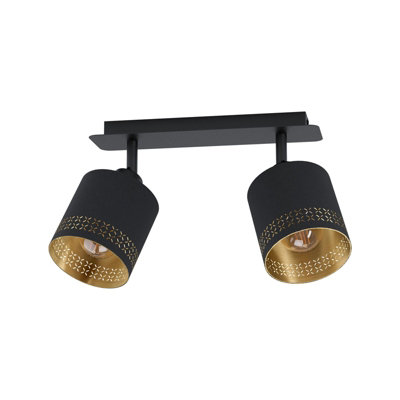 Elegant Black And Gold Flush Ceiling Light With E27 Bulb Socket from B&Q