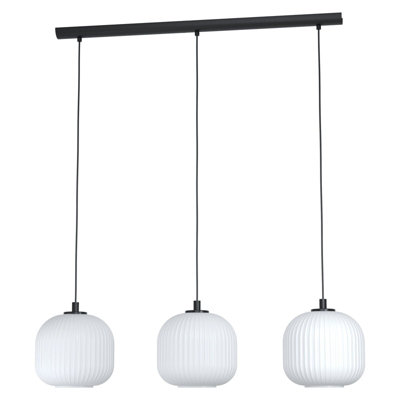  - Stylish Black Pendant Ceiling Light With White Glass ShadesE27 3 Bulb Fixture