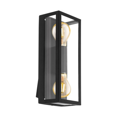 Stylish Ip44 Outdoor Wall Light With Black Finish And Square Glass Shade from B&Q