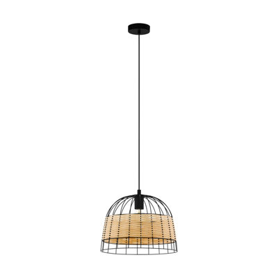 Stylish Black & Wicker Ceiling Pendant Light For Hallways from B&Q