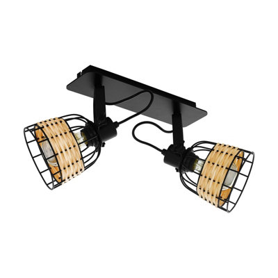 Stylish Adjustable 2 Bulb Ceiling Spotlight With Black Wicker Shade For Kitchen Island from B&Q