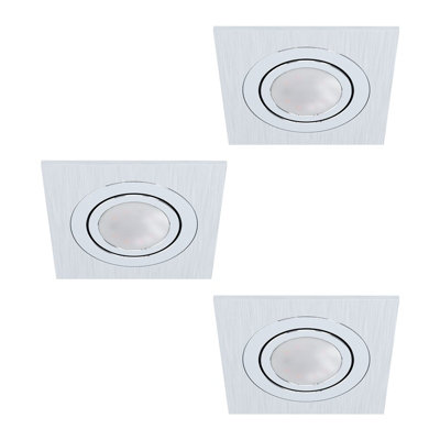 3 Pack Brushed Aluminium Square Flush Ceiling Downlight With 3 X 5W Gu10 Bulbs from B&Q