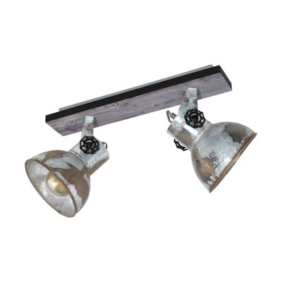 Adjustable 2 Bulb Industrial Ceiling Spotlight With Wood And Steel Shade from B&Q