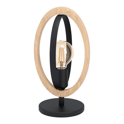 Stylish Black Steel And Wood Table Lamp With Loop Shade For Modern Desks from B&Q