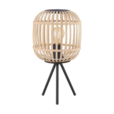 Stylish Black Tripod Table Lamp With Wooden Cage Shade from B&Q