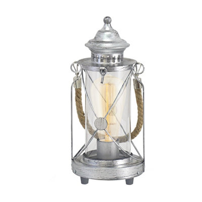 Antique Silver Glass Lantern Table Lamp With E27 Bulb Socket from B&Q