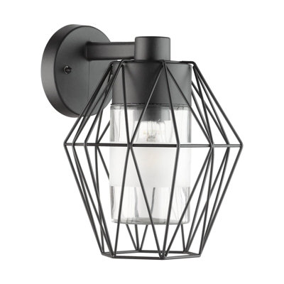 B&Q Light/Black Stylish Ip44 Outdoor Wall With Wire Cage For E27 Bulb