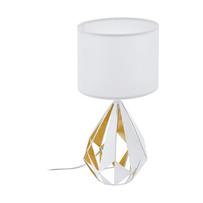 B&Q Stylish Geometric Table Lamp With Honey Finish And Shade Gold/White