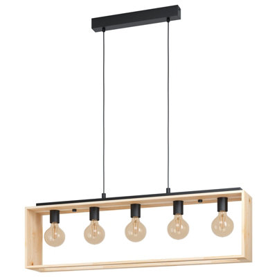 Stylish Black And Natural Wood Hanging Pendant Light For Kitchen Island from B&Q