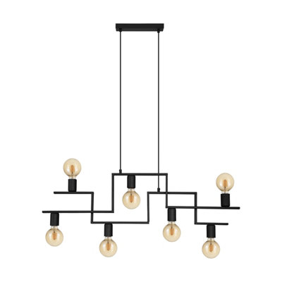 Stylish Black Industrial Hanging Pendant Light With 7 E27 Bulb Sockets from B&Q