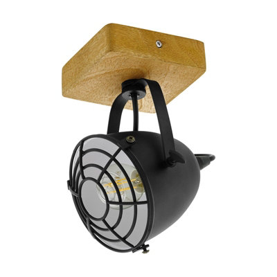  - Stylish Black And Wood Adjustable Wall Or Ceiling Light Fixture With E14 Bulb Holder