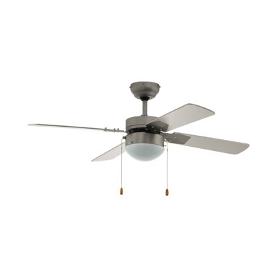 Satin Nickel Remote Control Ceiling Fan With White Shade And E14 Bulb Compatibility from B&Q