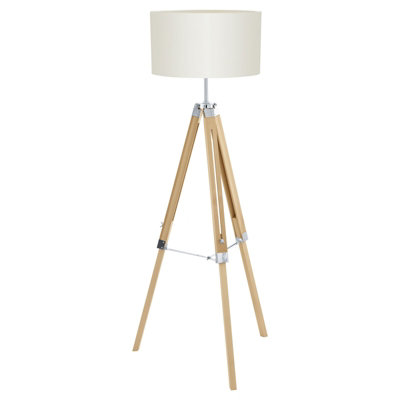 Stylish Tripod Floor Lamp With Beige Fabric Shade And Wooden Legs from B&Q