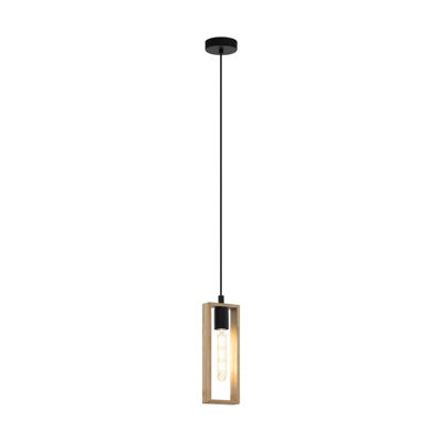 Stylish Black And Wood Hanging Ceiling Pendant Light For Hallways from B&Q