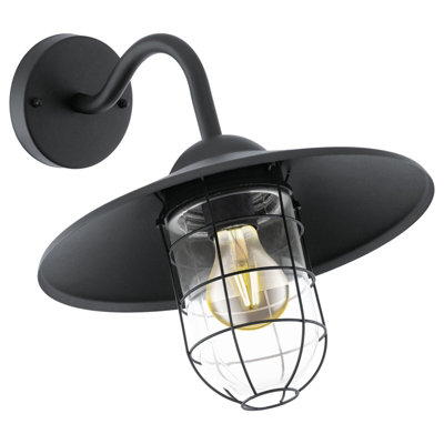 Stylish Ip44 Outdoor Wall Light With Black Cage Fisherman Shade For Porch And Garden from B&Q