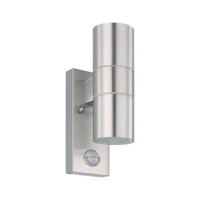 B&Q Ip44 Outdoor Wall With Pir Motion Sensor - Stainless Steel 2 X 3W Gu10 Bulb Light