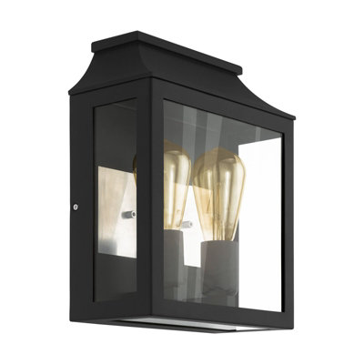 Stylish Ip44 Outdoor Wall Light In Black Aluminium With Glass Box For E27 Bulbs from B&Q