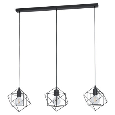 Loops Hanging Ceiling Pendant Light Black Cube Frame 3X E27 Geometric Kitchen Island - Image 3