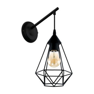  - Stylish Led Wall Light Sconce In Black Steel With Geometric Wire ShadePerfect For Modern Decor