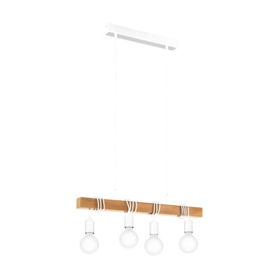 Stylish White And Wood Hanging Pendant Light For Kitchen Island With 4 E27 Bulb Sockets from B&Q