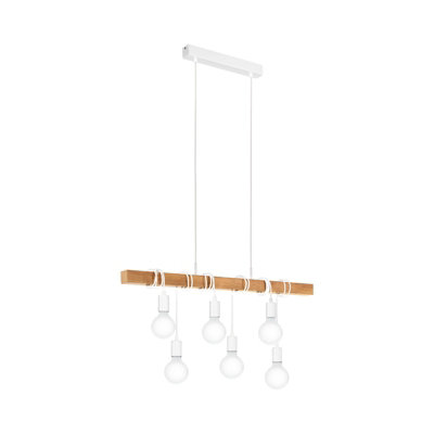 Stylish White And Wood Hanging Ceiling Pendant Light For Kitchen Island from B&Q