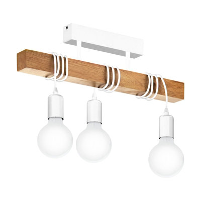 Stylish Semi Flush Ceiling Light In White Steel And Wood For Modern Spaces from B&Q