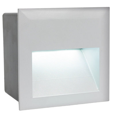  - Ip65 Rated Silver Cast Aluminium Outdoor Recessed Wall Light With Built-In 3.7W Led