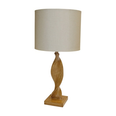  - Table Lamp Oak Effect Resin & Natural Linen 10W Led E27 Base & Shade