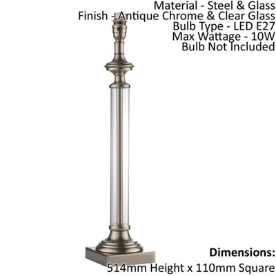 B&Q Table Lamp - Antique Chrome & Clear Glass - 10W Led E27 - Bedside Light