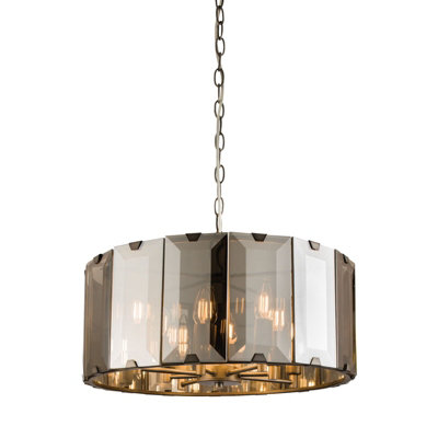  - Ceiling Pendant Light Gloss Slate Grey & Smoked Cut Glass 8 X 40W E14