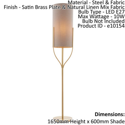Floor Lamp Light Satin Brass & Natural Linen Mix Fabric 10W Led E27 from B&Q