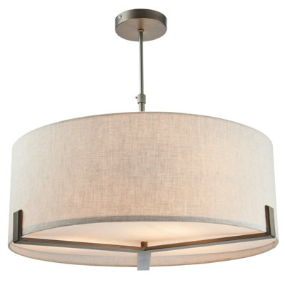  - Ceiling Pendant Light Brushed Bronze Plate & Natural Linen 3 X 40W E27