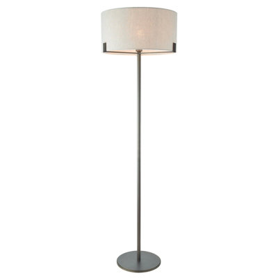 B&Q Floor Lamp Brushed & Natural Linen 60W E27 Base & Shade Light/Bronze