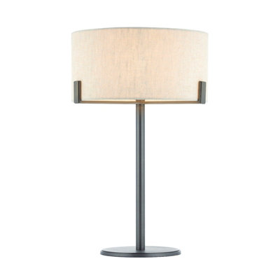 Table Lamp Brushed Bronze Plate & Natural Linen 60W E27 Gls Base & Shade from B&Q