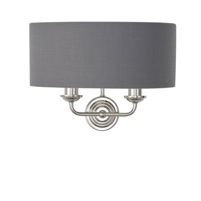 Wall LightBright Nickel Plate & Charcoal Fabric2 X 40W E14Dimmable from B&Q