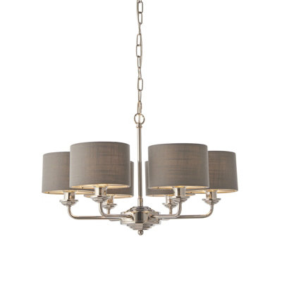 Ceiling Pendant LightBright Nickel Plate & Charcoal Fabric6 X 28W E14 from B&Q