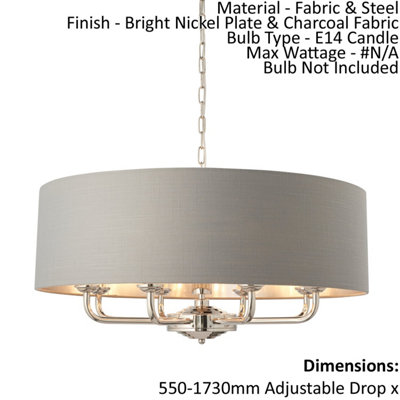 Ceiling Pendant LightBright Nickel Plate & Charcoal Fabric8 X 40W E14 from B&Q