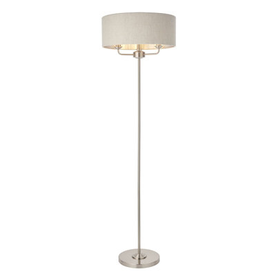 Floor Lamp LightBrushed Chrome & Natural Linen3 X 40W E14Base & Shade from B&Q