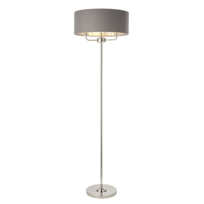 Floor Lamp LightBright Nickel & Charcoal Fabric3 X 40W E14Base & Shade from B&Q