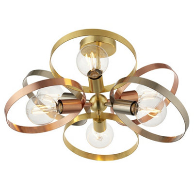 Semi Flush Ceiling LightSatin Brass & Brushed Copper Plate6 X 40W E27 Gls from B&Q