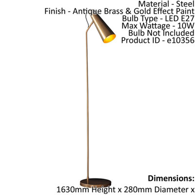 B&Q Floor Lamp Antique Brass & Effect Paint 10W Led E27 Standing Light/Gold