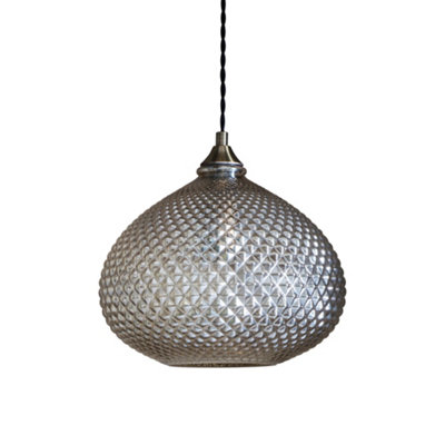  - Ceiling Pendant Light Champagne Glass & Antique Brass Plate 10W Led E27