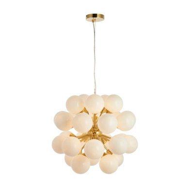  - Ceiling Pendant Light Satin Brass Plate & Gloss White Glass 28 X 18W G9