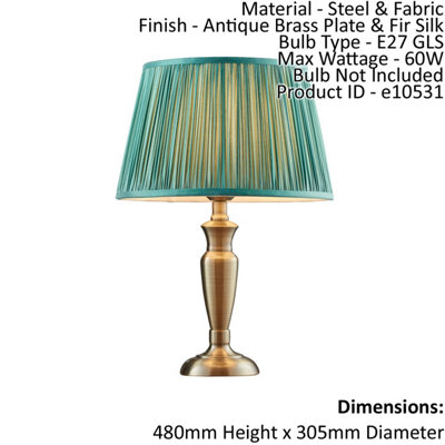 B&Q Table Lamp Antique Brass & Fir Silk 60W E27 Gls Base & Shade E10531