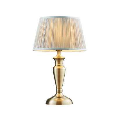 B&Q Table Lamp Antique Brass & Silk 60W E27 Gls Base & Shade E10242 Silver
