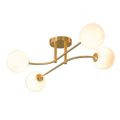 Semi Flush Ceiling Light Satin Brass Plate & Opal Glass 4 X 3W Led G9 from B&Q