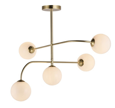 Semi Flush Ceiling Light Satin Brass Plate & Opal Glass 5 X 3W Led G9 from B&Q