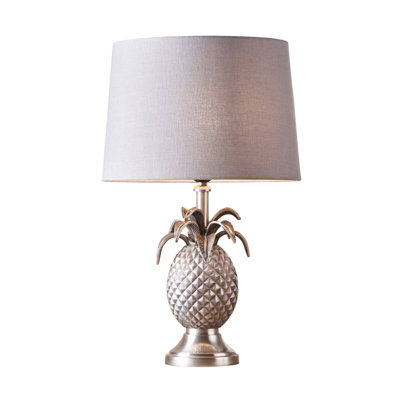 B&Q Table Lamp Pewter Plate & Charcoal Linen 60W E27 Gls Base & Shade